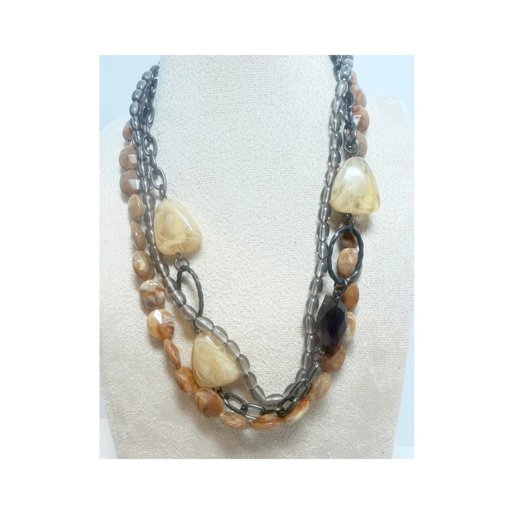 Vintage Cookie Lee 3-Strand Glass Bead Gunmetal Necklace